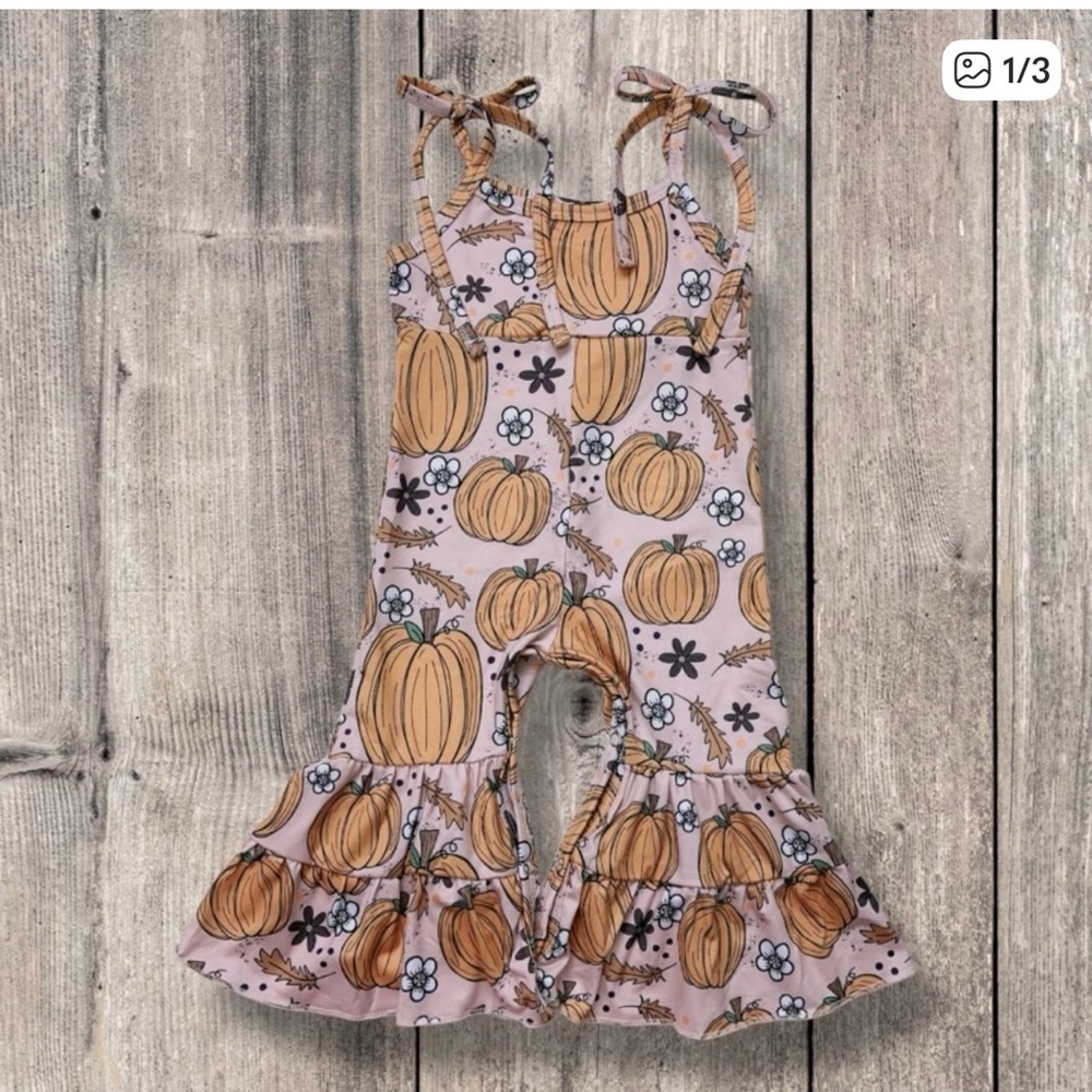 New Boutique Pumpkin Print Ruffle Girls Jumpsuit